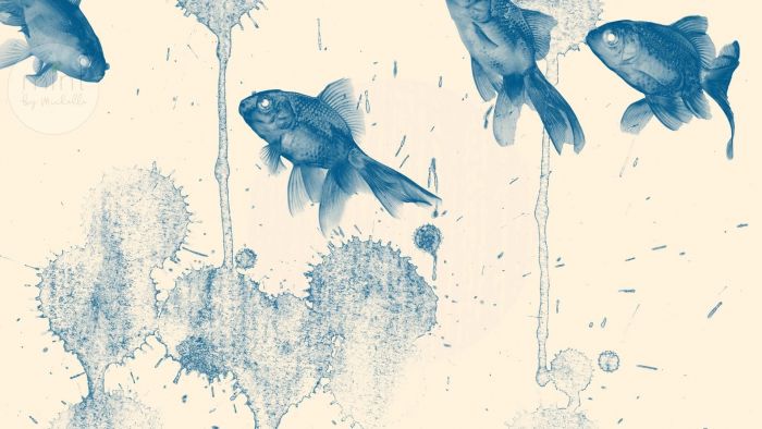 Papel de decoupage de peixe azul - Mint por Michelle