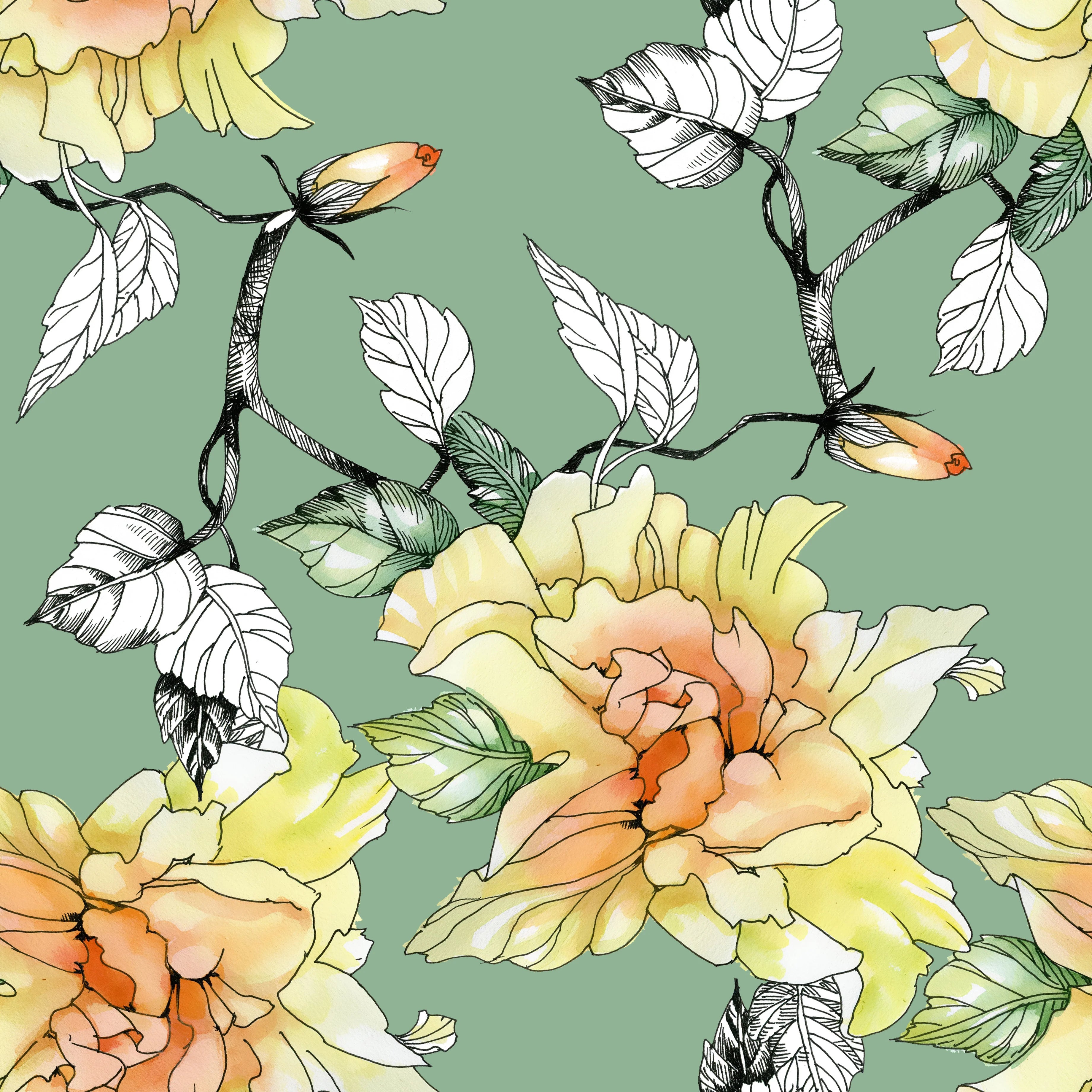 Florals pastel - papel de menta - Mint por Michelle