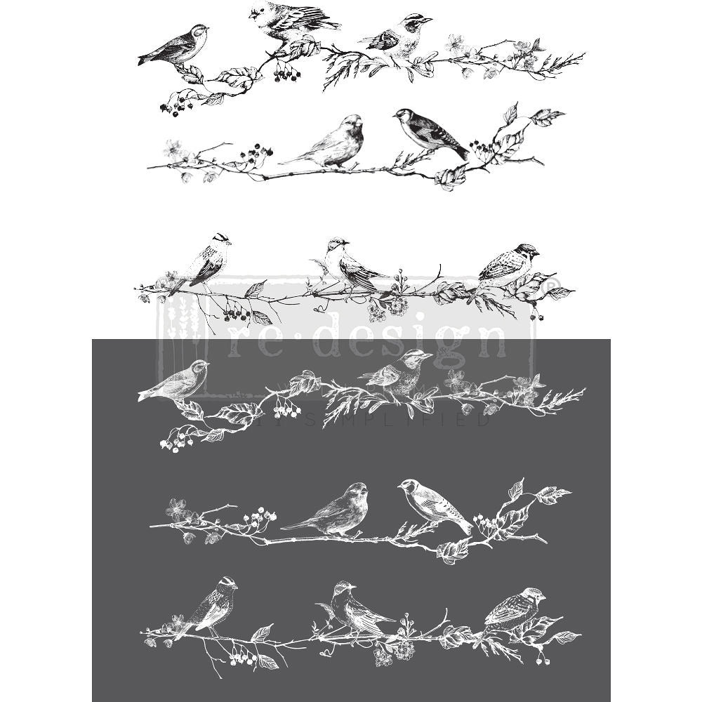 Decorazioni di trasferimento di uccelli e bacche riprogettati con prima