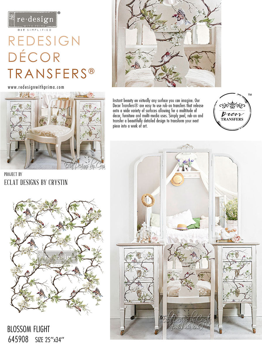 Furniture Transfers, BLOSSOM FLIGHT, Redesign With Prima, Rub on Transfers, Decals  for Furniture, Furniture Decals 